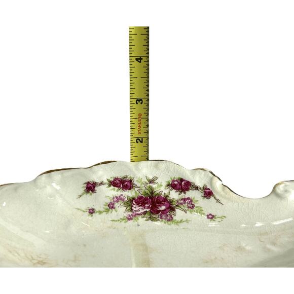 Antique Bone Trinket Dish Goodwin Semi Porcelain Floral Scalloped Gold Trim READ - Picture 7 of 15